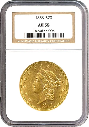 image for: 1858 $20 NGC AU58