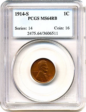 image for: 1914-S 1c PCGS MS64 RB