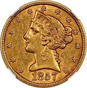 image for: 1857 $5 NGC AU55