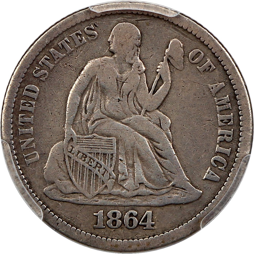 image for: 1864-S 10c PCGS F12