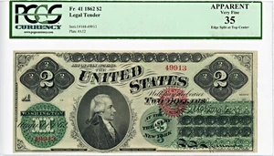 image for: FR. 41 1862 $2 Legal Tender Seal Type 2 PCGS Very Fine 35 (Apparent, Edge Split at Top Center)