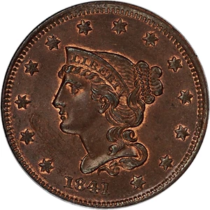image for: 1841 1c PCGS/CAC MS63 RB (N-4)