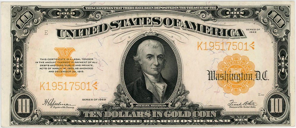 image for: FR. 1173 1922 $10 Gold Certificate PMG About Unc 50 EPQ