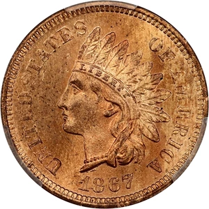 image for: 1867 1c PCGS MS65 RD