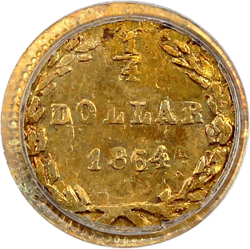 image for: 1864 Cal. Gold 25c PCGS AU50 (BG-821, OGH)