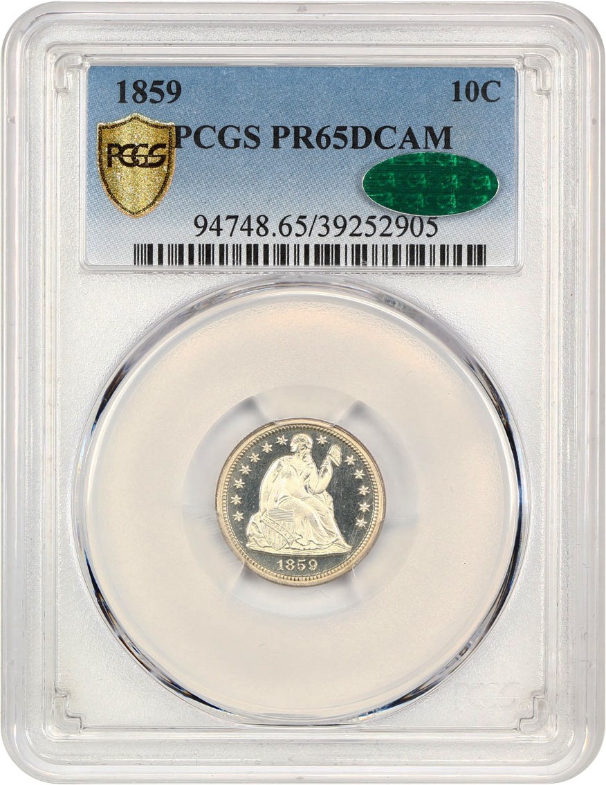 image for: 1859 10c PCGS/CAC Proof 65 DCAM