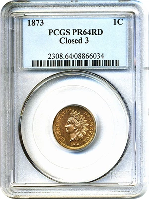 image for: 1873 1c Closed 3 PCGS Proof 64 RD