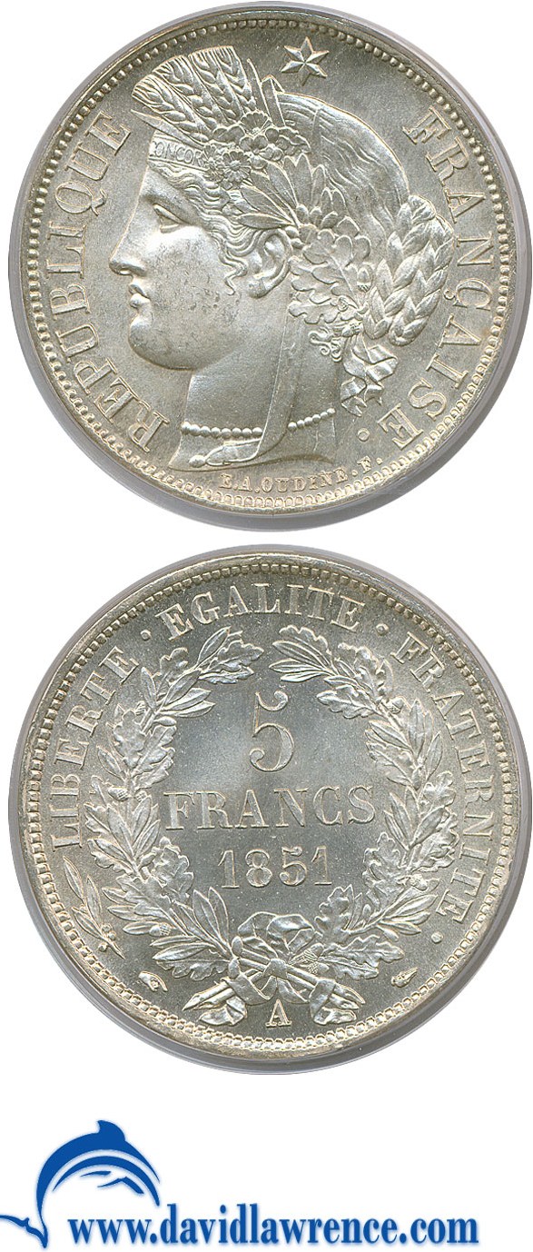 image for: France: 1851-A 5 Fr  PCGS MS64   
