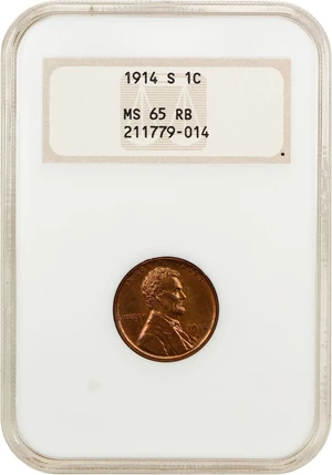 image for: 1914-S 1c NGC MS65 RB (OH)