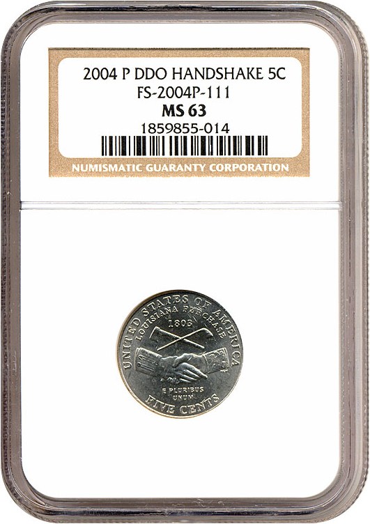 image for: 2004-P 5c Peace Medal DDO Handshake NGC MS63 (FS-2004P-111)