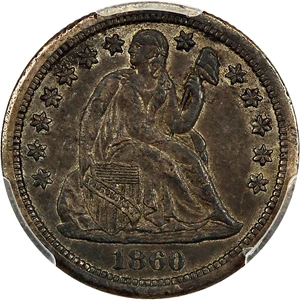 image for: 1860-S 10c PCGS AU Details (Environmental Damage)
