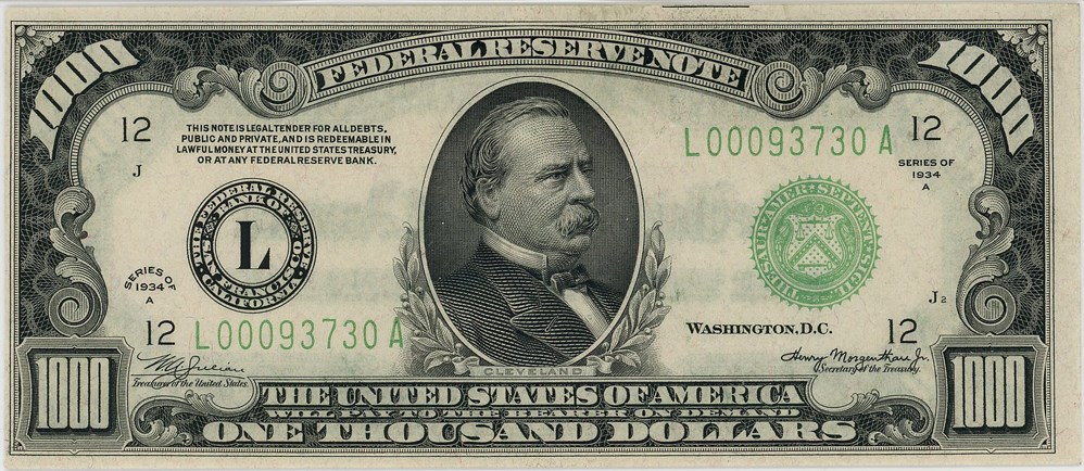 image for: FR. 2212-L 1934A $1000 FRN San Francisco PMG Choice Unc 63 EPQ