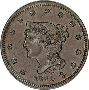 image for: 1840 1c PCGS/CAC MS64 BN (Small Date, N-1)