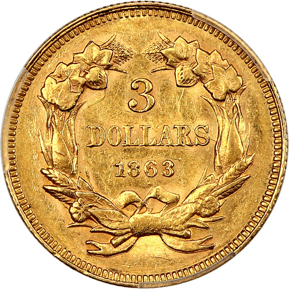 image for: 1863 $3 PCGS/CAC AU58