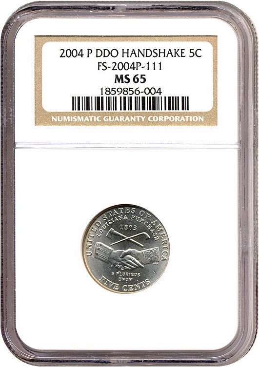image for: 2004-P 5c Peace Medal DDO Handshake NGC MS65 (FS-2004P-111)