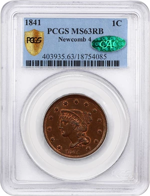 image for: 1841 1c PCGS/CAC MS63 RB (N-4)