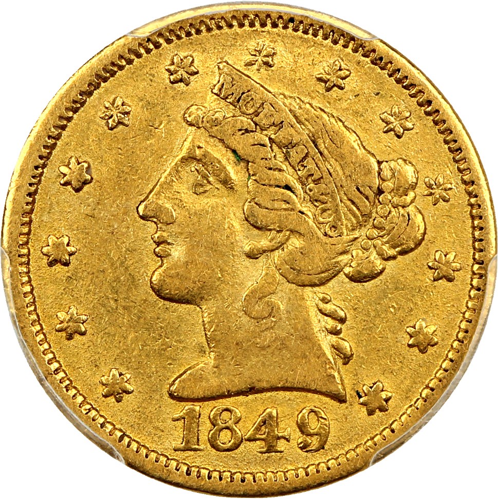 image for: 1849 Moffat $5 PCGS/CAC AU53