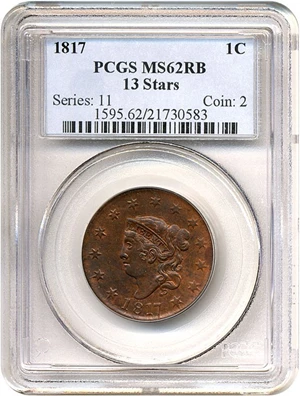 image for: 1817 1c 13 Stars PCGS MS62 RB