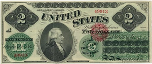 image for: FR. 41 1862 $2 Legal Tender Seal Type 2 PCGS Very Fine 35 (Apparent, Edge Split at Top Center)