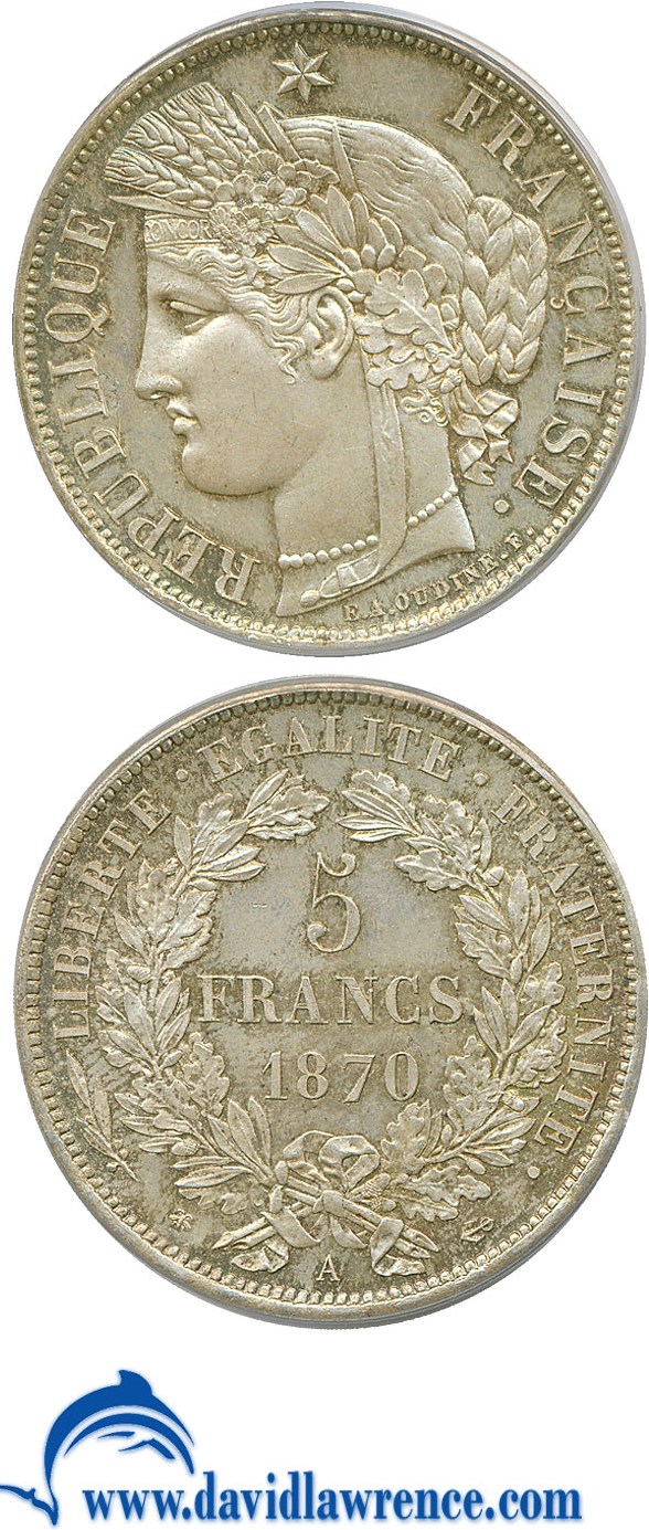 image for: France: 1870-A 5 Fr Ea Oudine PCGS MS65   