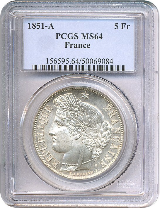 image for: France: 1851-A 5 Fr  PCGS MS64   
