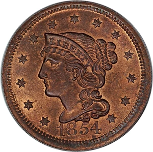 image for: 1854 1c PCGS/CAC MS65 RB
