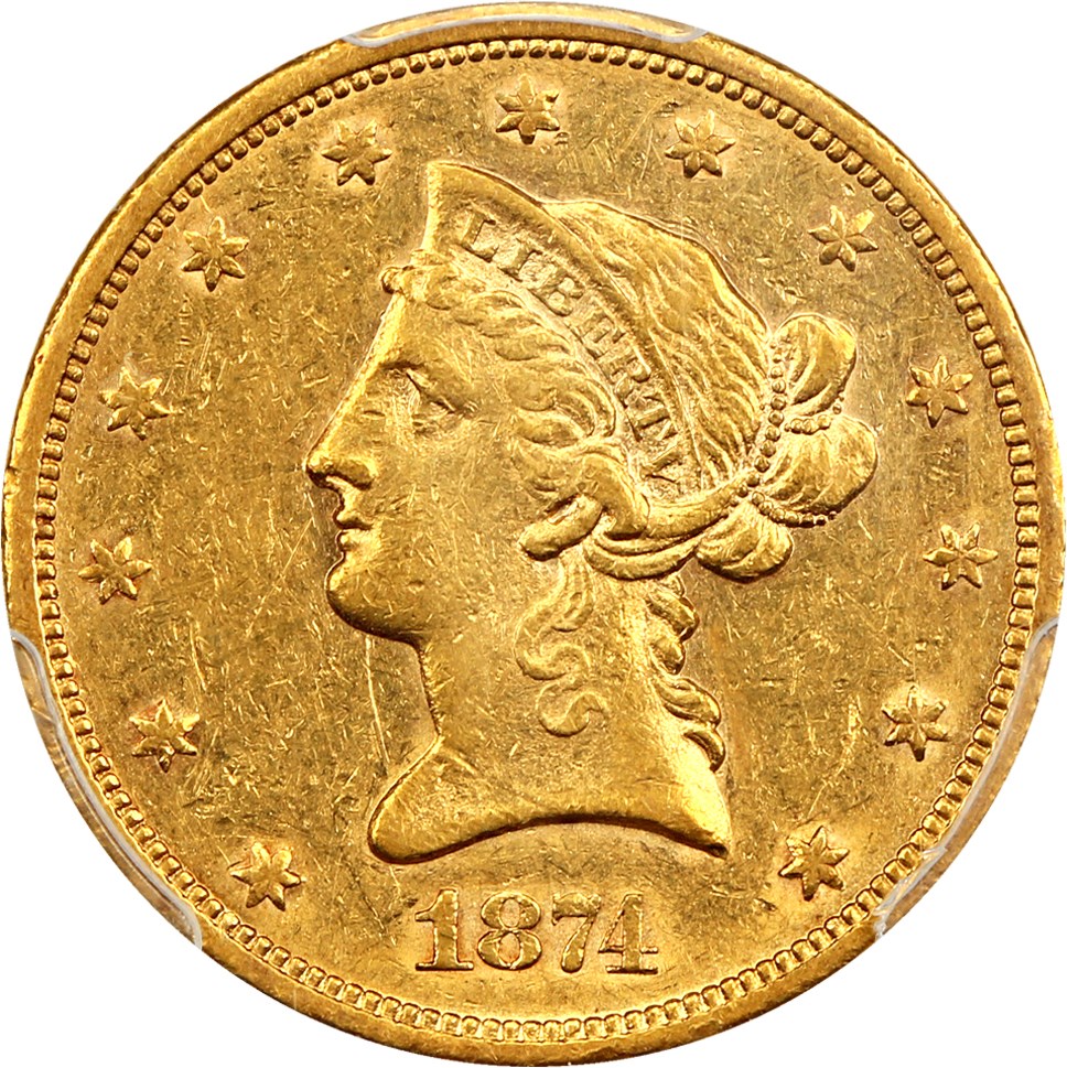 image for: 1874-S $10 PCGS AU55