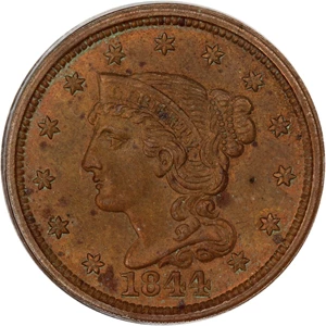 image for: 1844 1c PCGS/CAC MS63 BN (N-7)