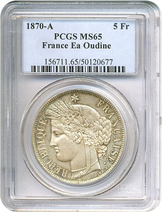 image for: France: 1870-A 5 Fr Ea Oudine PCGS MS65   