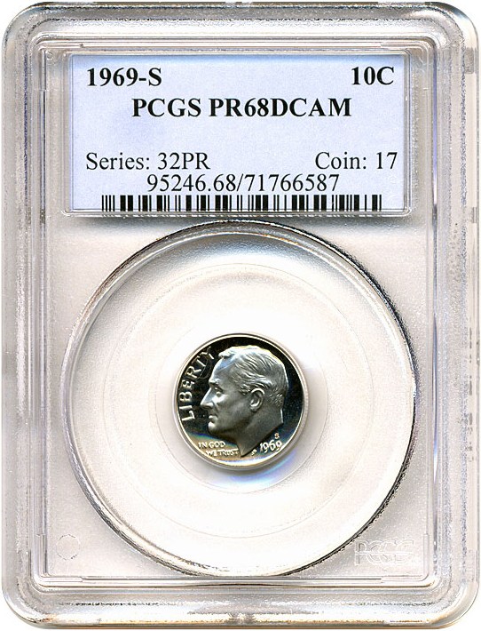 image for: 1969-S 10c  PCGS Proof 68 DCameo