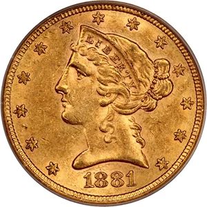 image for: 1881-S $5 PCGS AU58