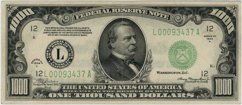 image for: FR. 2212-L 1934A $1000 FRN San Francisco PMG Extremely Fine 45 EPQ