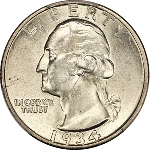 image for: 1934 25c PCGS MS62 (Heavy Motto)