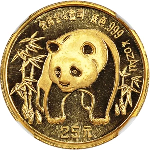 image for: China: 1986 Gold Panda 25Y NGC MS69 (KM-133)