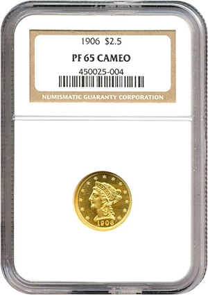 image for: 1906 $2 1/2 NGC Proof 65 Cameo