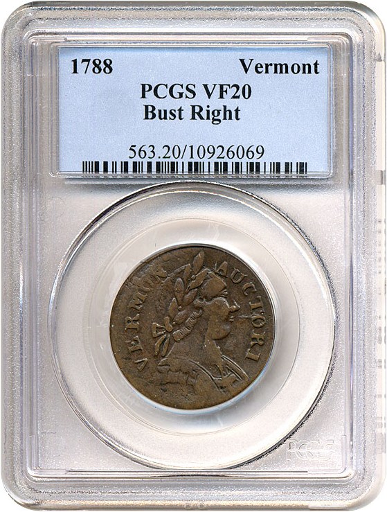 image for: 1788 Vermont Bust Right PCGS VF20 BN