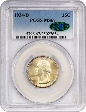 image for: 1934-D 25c PCGS/CAC MS67 (Medium Motto)