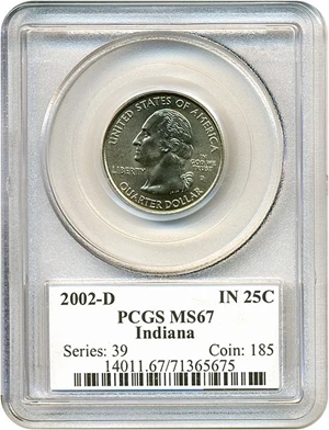 image for: 2002-D 25c Indiana PCGS MS67