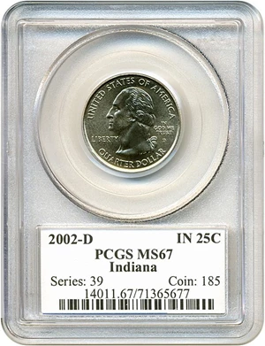 image for: 2002-D 25c Indiana PCGS MS67