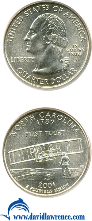 image for: 2001-P 25c North Carolina PCGS MS67