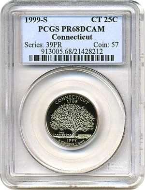 image for: 1999-S 25c Connecticut PCGS Proof 68 DCameo