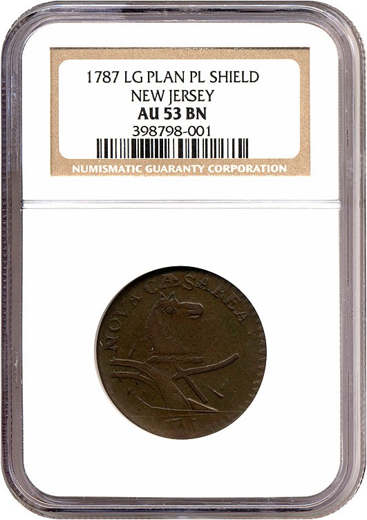 image for: 1787 New Jersey Lg Plan, Plain Shld NGC AU53 BN