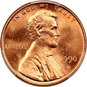 image for: 1990-D 1c PCGS MS68 RD
