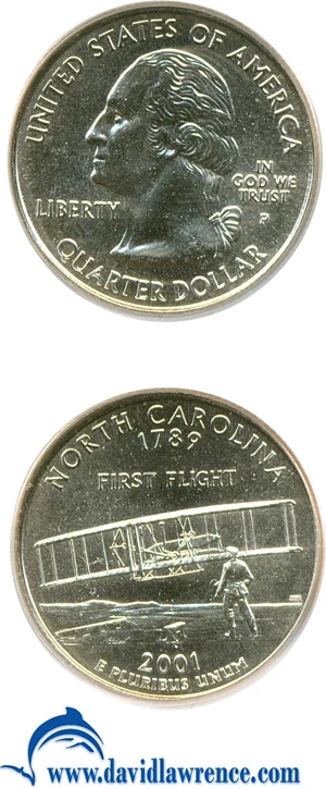 image for: 2001-P 25c North Carolina PCGS MS67