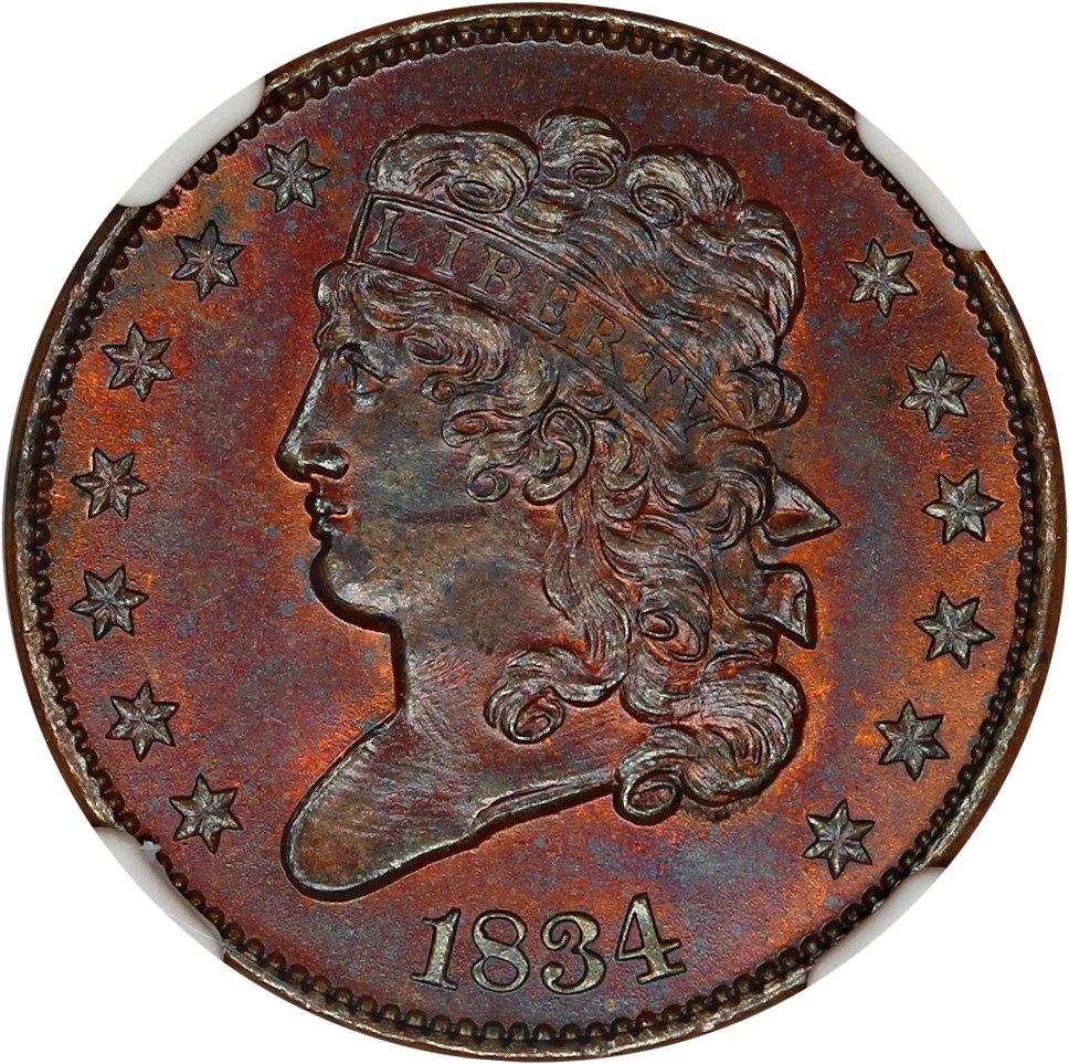 image for: 1834 1/2c NGC MS61 RB (C-1)