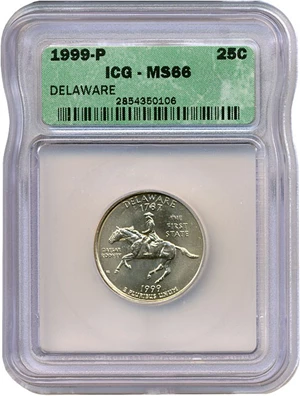 image for: 1999-P 25c Delaware ICG MS66