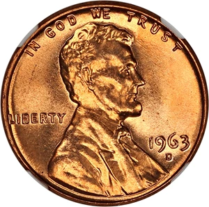image for: 1963-D 1c NGC MS67 RD
