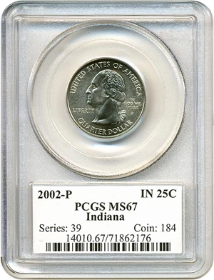 image for: 2002-P 25c Indiana PCGS MS67