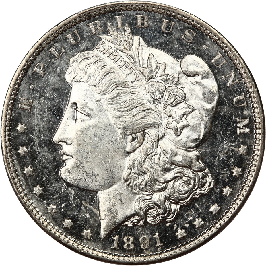 image for: 1891-CC $1 PCGS MS63 DMPL (VAM 3, Spitting Eagle)