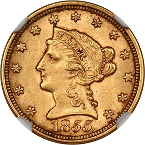 image for: 1855 $2.5 NGC/CAC AU58
